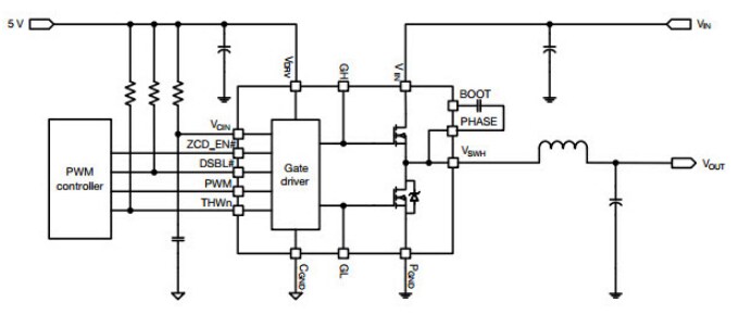 Application Circuit Diagram - Vishay DrMOS SiC6 Integrated Power Stage